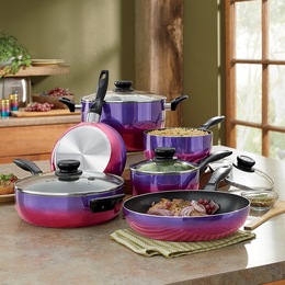 10-Piece Iridescent Gradient Non Stick Cookware Set, Purple to Red, large