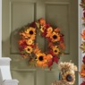 Lit Sunflower and Pumpkin Wreath, , large