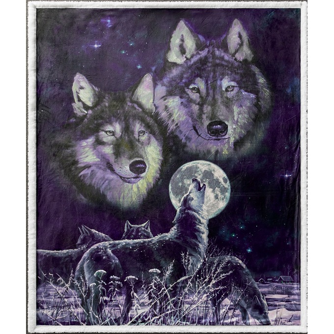 Wolf Night Novelty Sherpa Throw, , large