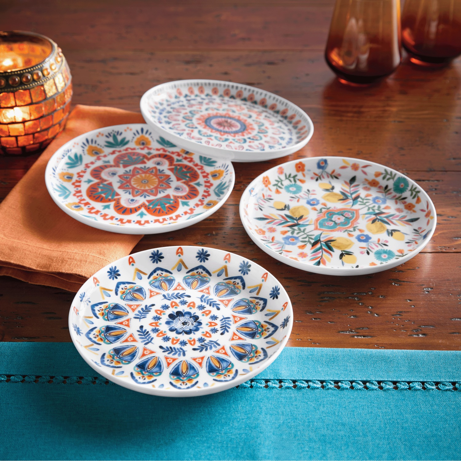 Set of 4 Mikasa Painted Medallion Appetizer Plates | Seventh Avenue