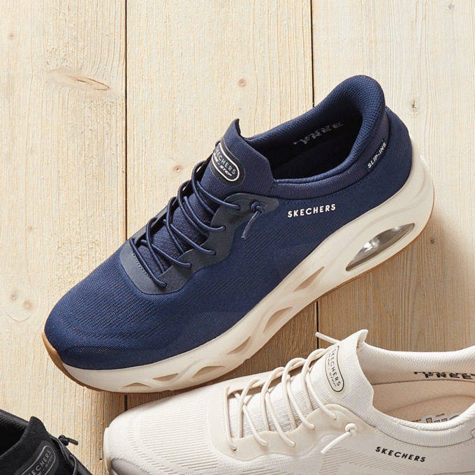 Skechers Lace-Up Slip-Ins Uno Glide Step Air Gliders Shoe with Platform, Navy, large