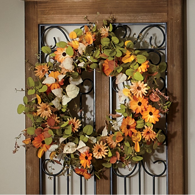 Fall Orange Cosmos Wreath, , large