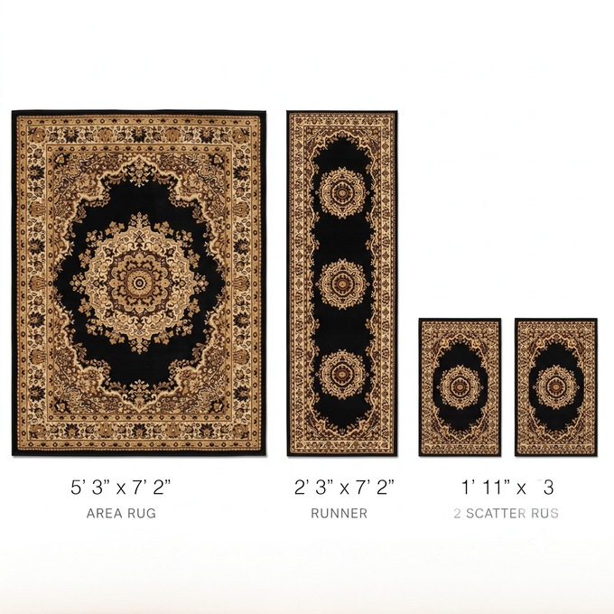 4-Piece Plush Floral Kirman Rug Set with Runner and Mats | Seventh