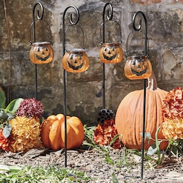 Set of 4 Solar Halloween Pumpkin Stakes, , large