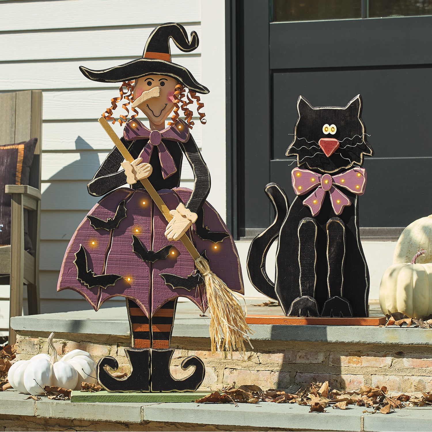 Chunky Wood Cutouts Lit Black Cat | Seventh Avenue