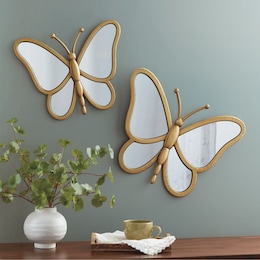 Set of 2 Golden-Framed Butterfly Mirrors, , large