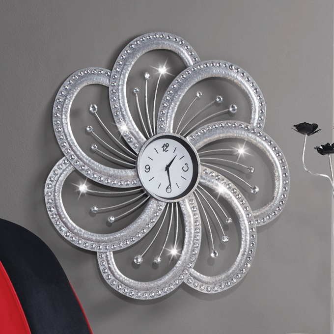 Gem Sparkle Flower Wall Clock, , large