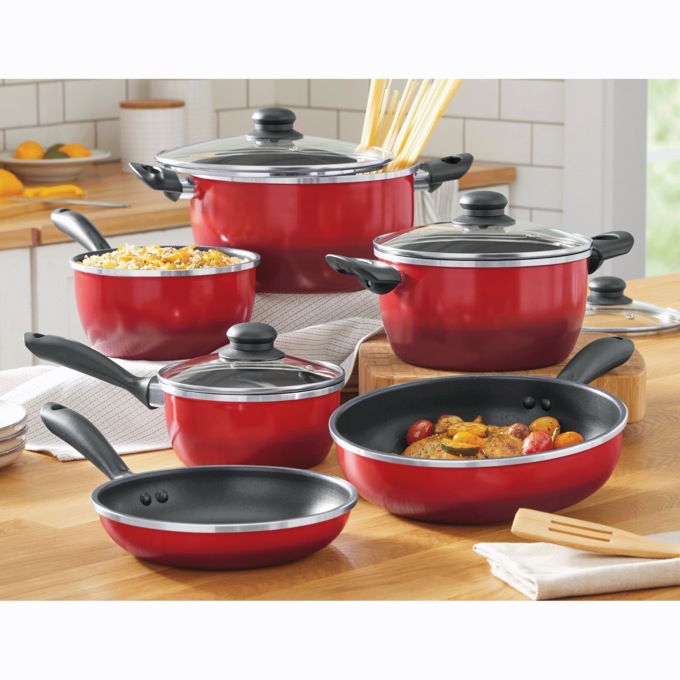 Gradient 10-Piece Aluminum Cookware Set, Red, large