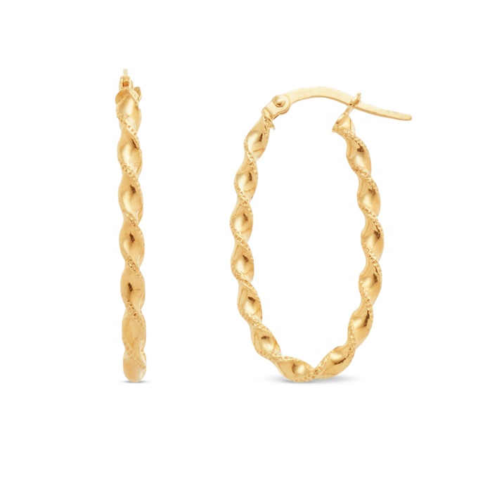 10K Gold Twist Oval Hoops, , large