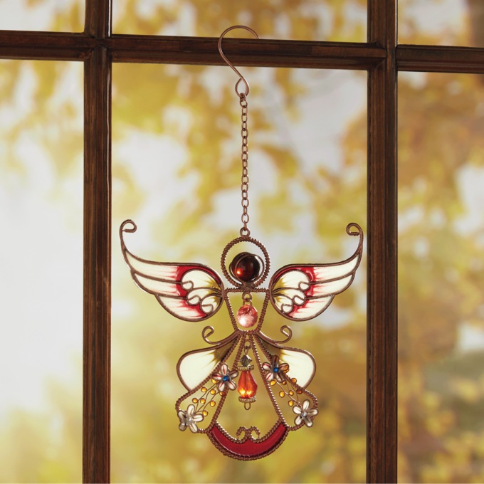 Stained Glass Angel Suncatcher, Red Multi, large