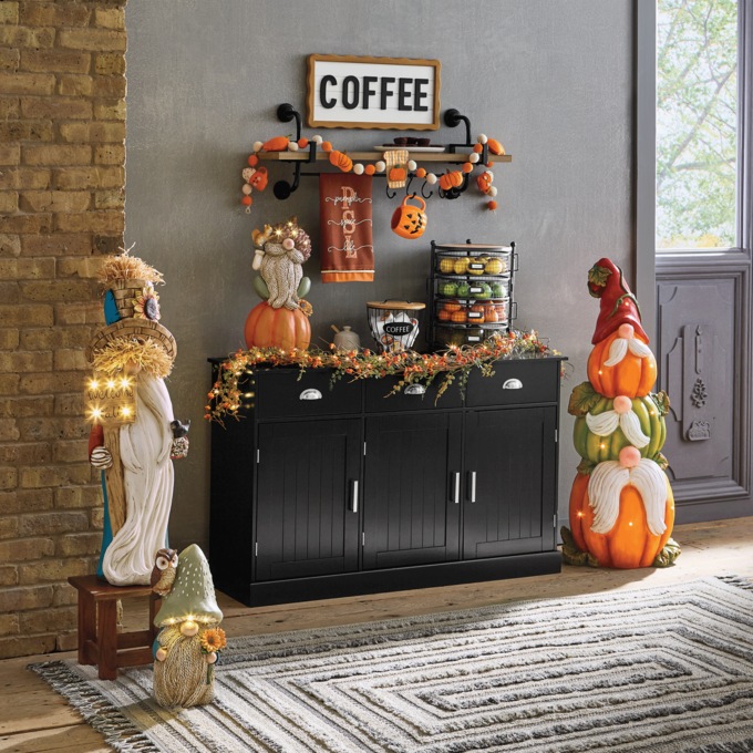 Lit Set of 3 Large Farm Gnomes and Harvest Pumpkin/Gnome Stack - Buy Both and Save, , large