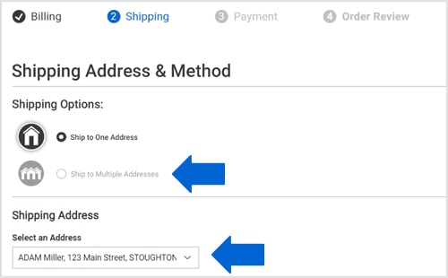 Click “Ship to Multiple Addresses” and select where each gift goes under each cart item.(No worries—you can add gift messaging later.)
