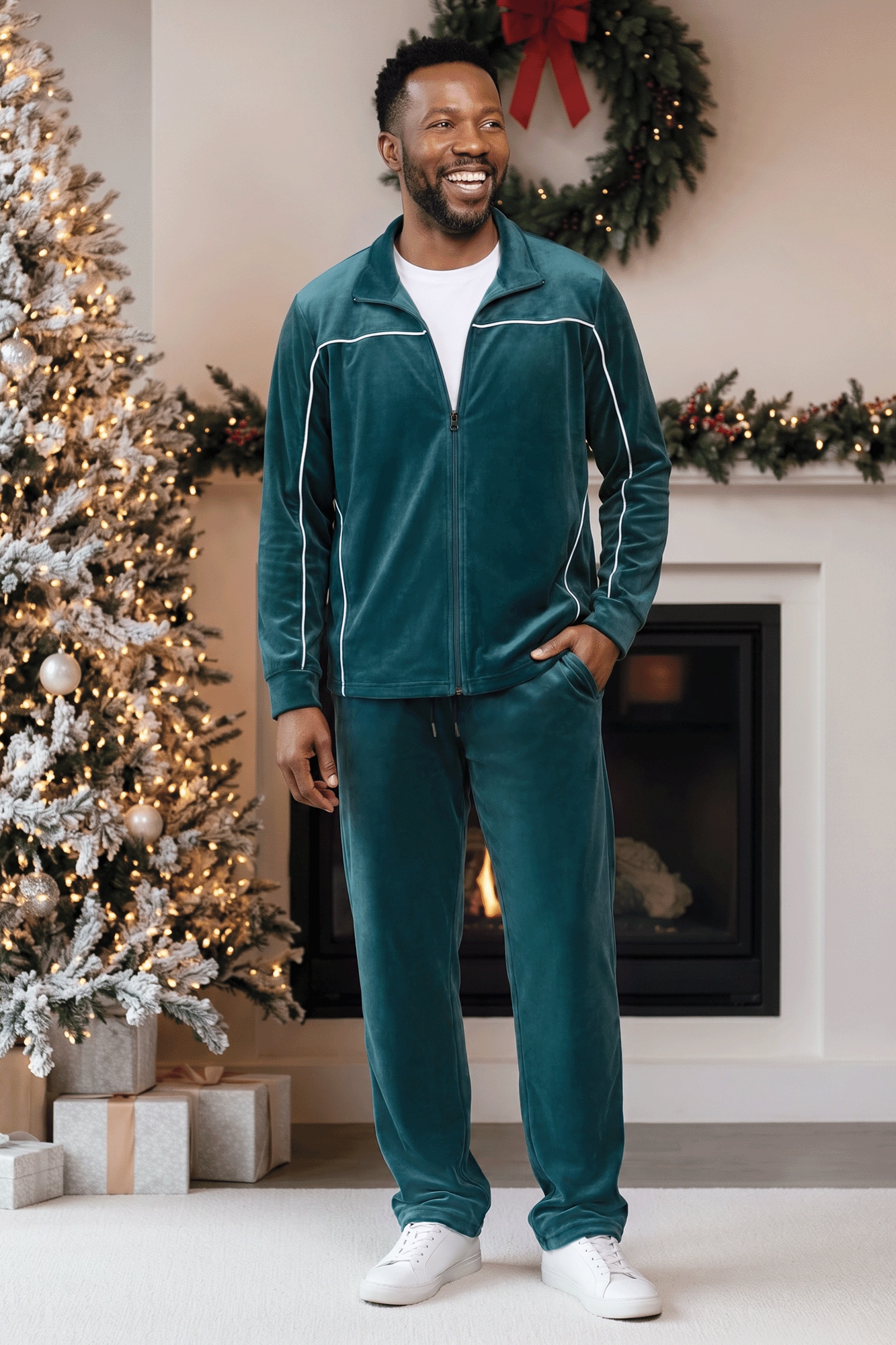 Kenneth Velour Active Set for Men with Zip Jacket and Track Pants