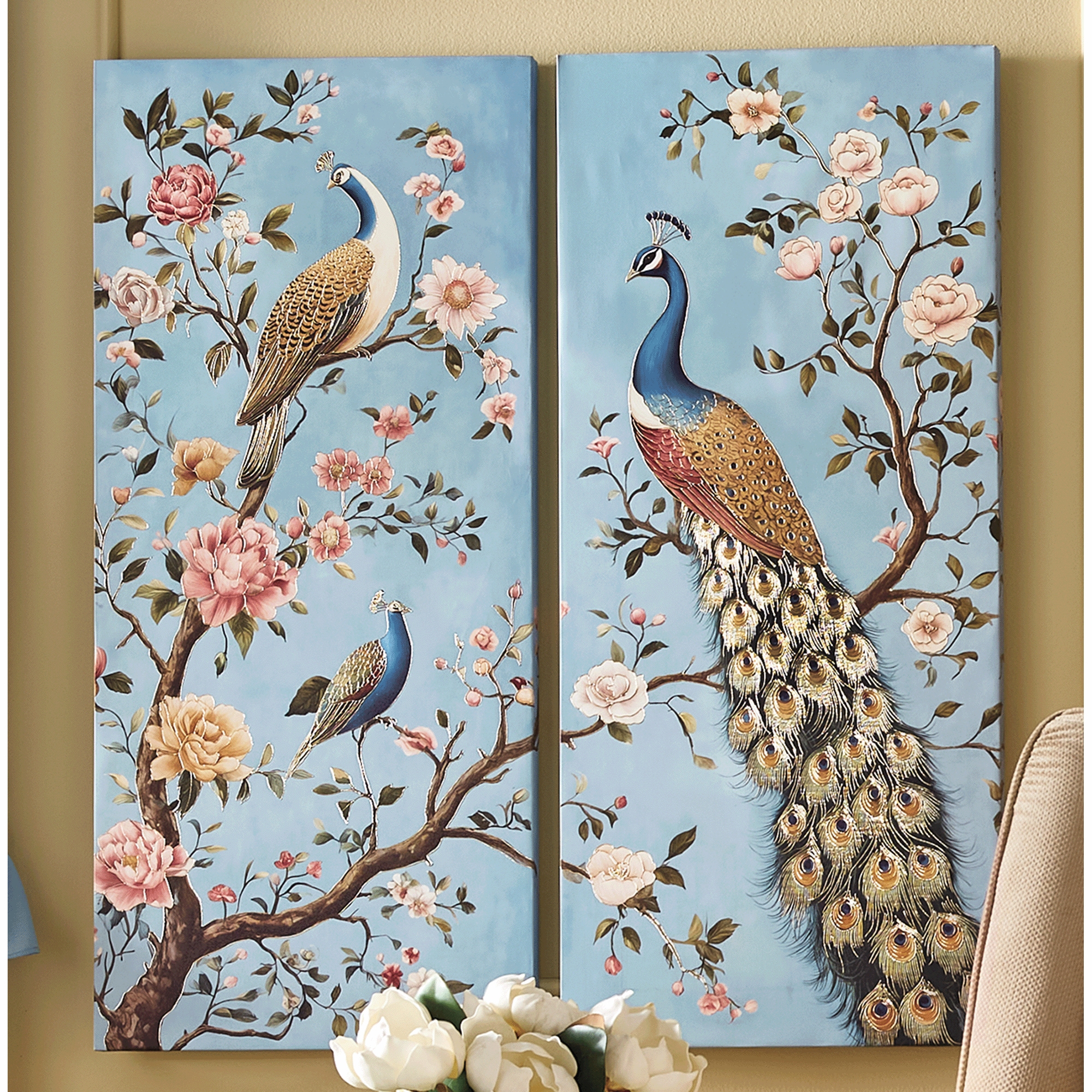 2-Piece Embellished Metallic Peacock Wall Art Set | Seventh Avenue