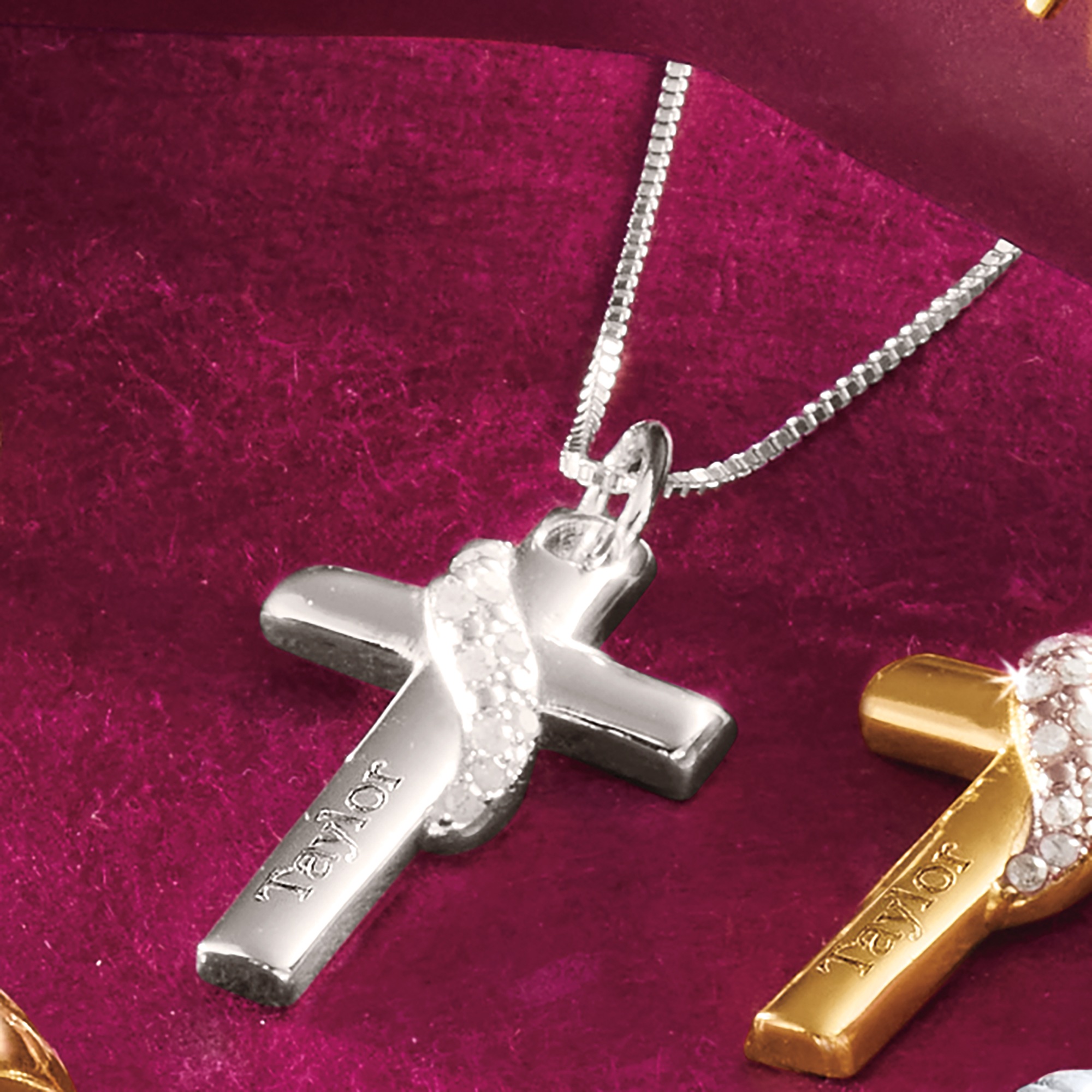 Sterling Name Diamond Banded Cross Pendant | Seventh Avenue