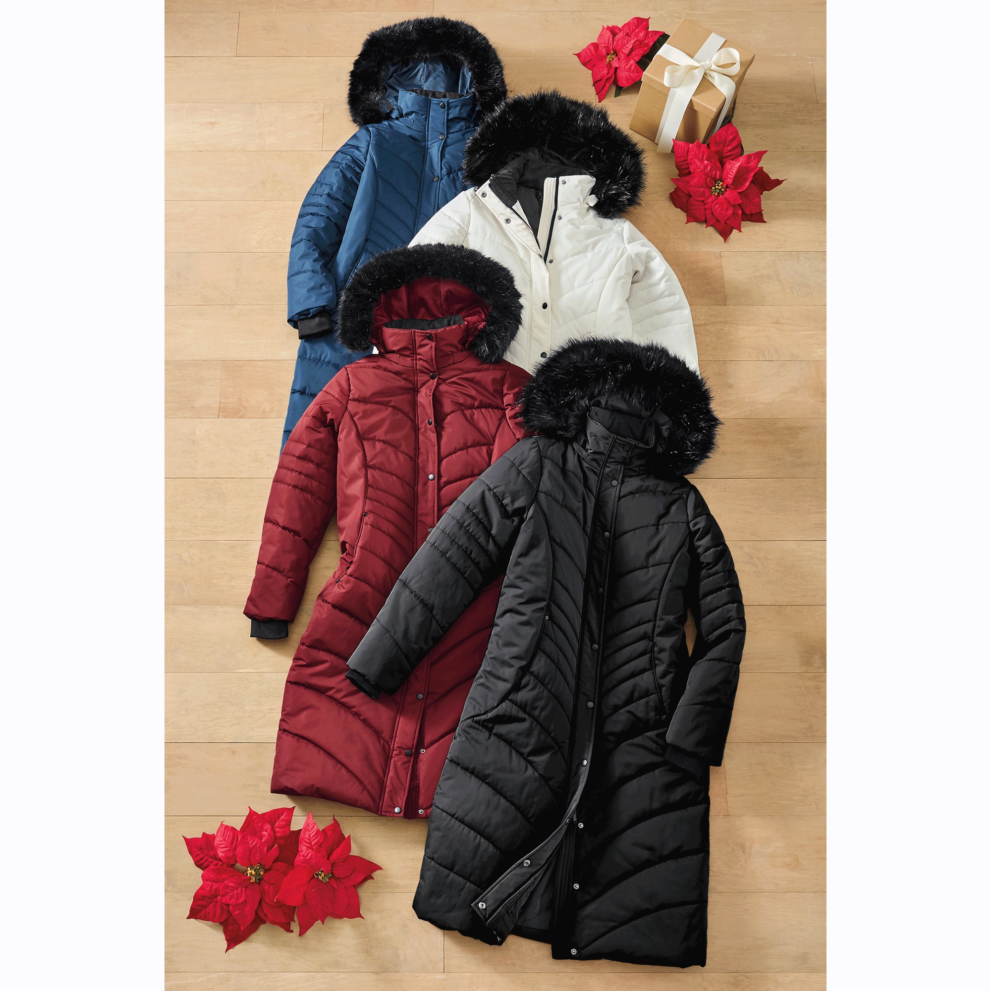 Snowfall Quilted Puffer Duffle Coat with Removable Faux-Fur and