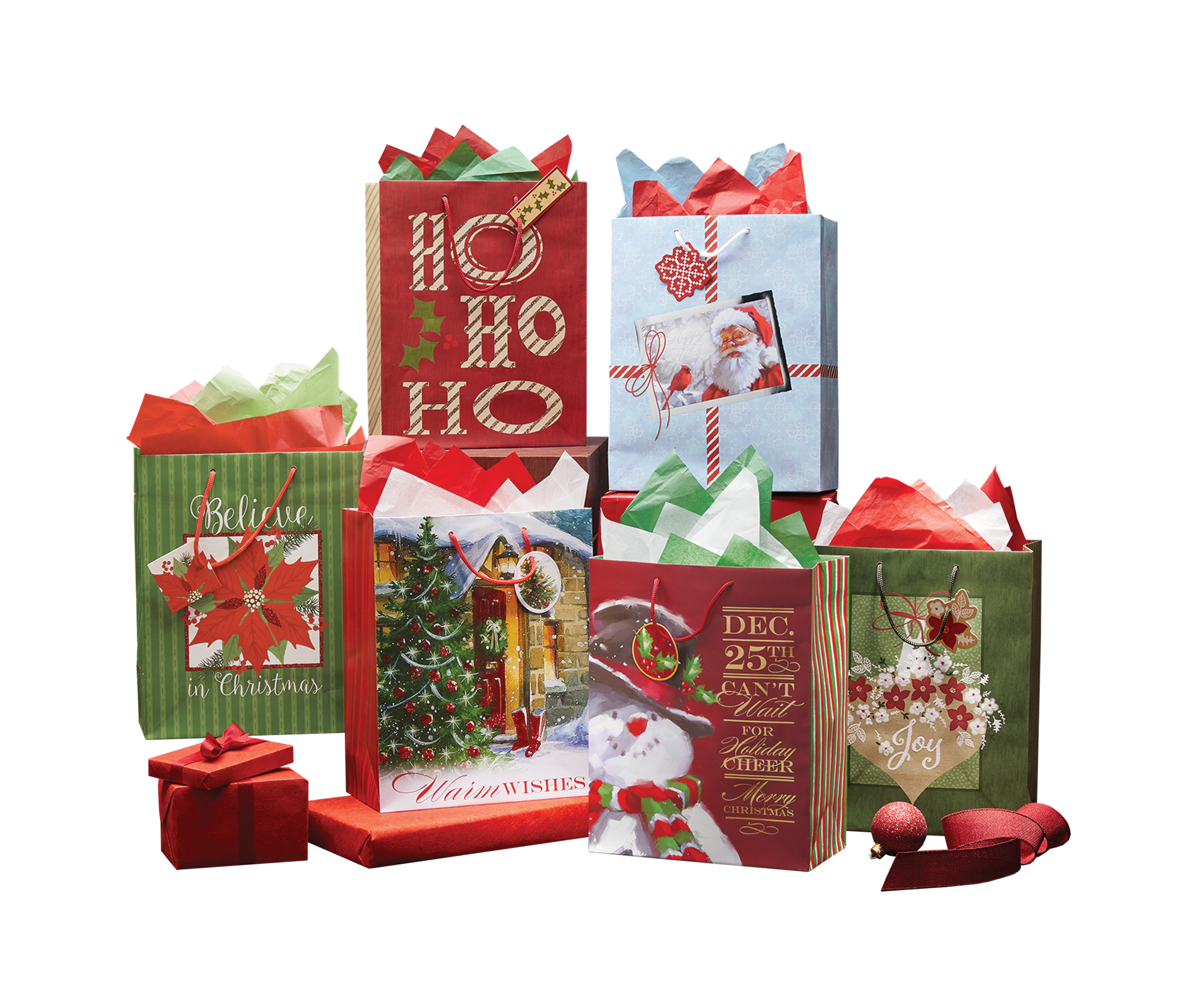 Set of 6 Traditional Christmas Gift Bags
